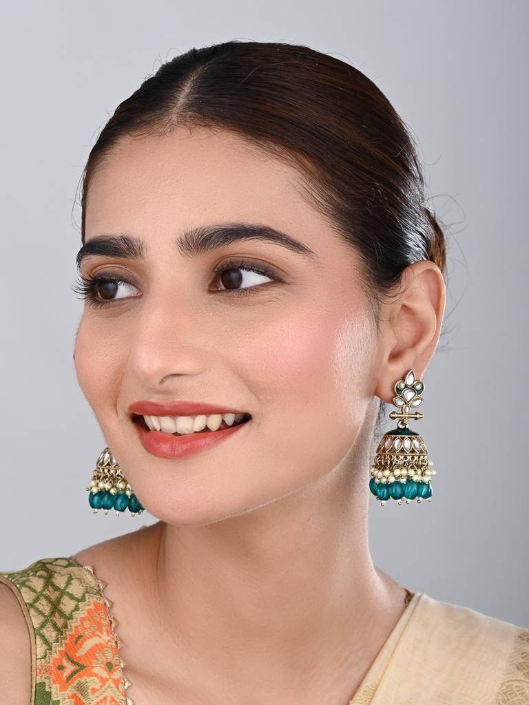 Gold Plated Kundan & Meenakari Jhumka Earrings : S24FAER411TEA