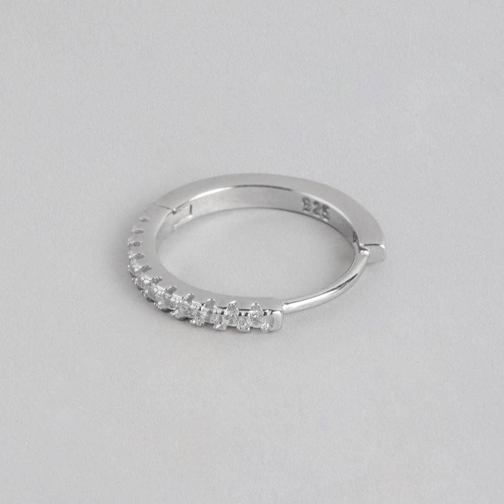 Eternal Hoop One Line Cz Radiance Rhodium-Plated Earrings : EAR-20470-R