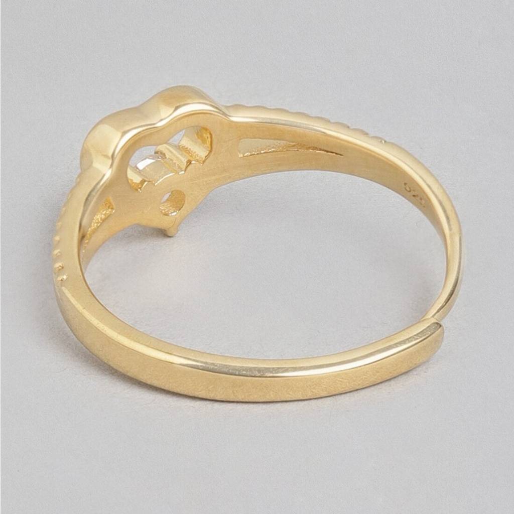 Heartfelt Love Adjustable Gold-Plated 925 Sterling Silver Ring With Cubic Zirconia (Adjustable) : RNG-40154