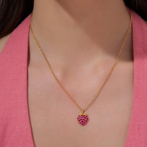 18K Gold Vermeil Strawberry Pendant Necklace For Women | Valentine Gift Jewellery : KNP0081-Gold