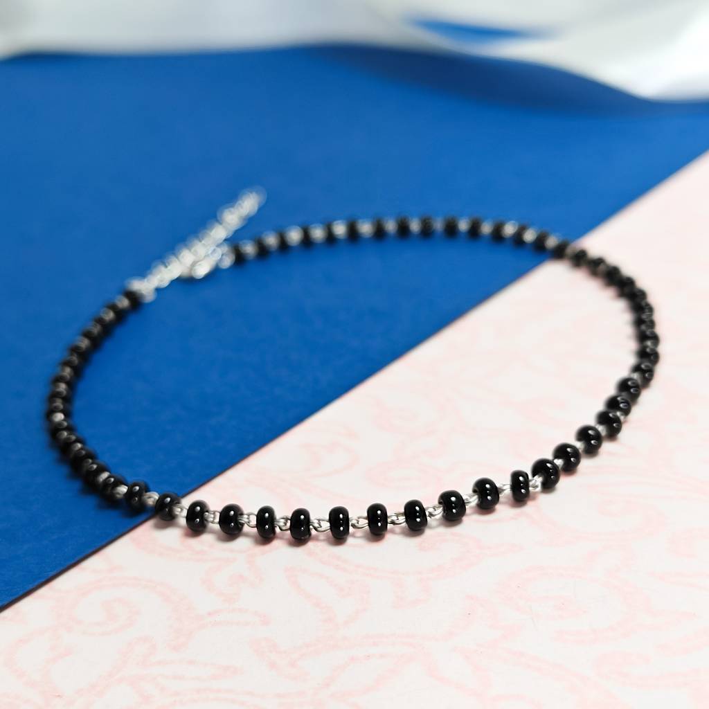 925 Silver Black Beaded Nazaria Anklet | Single Piece : IS-AK-PL-1033