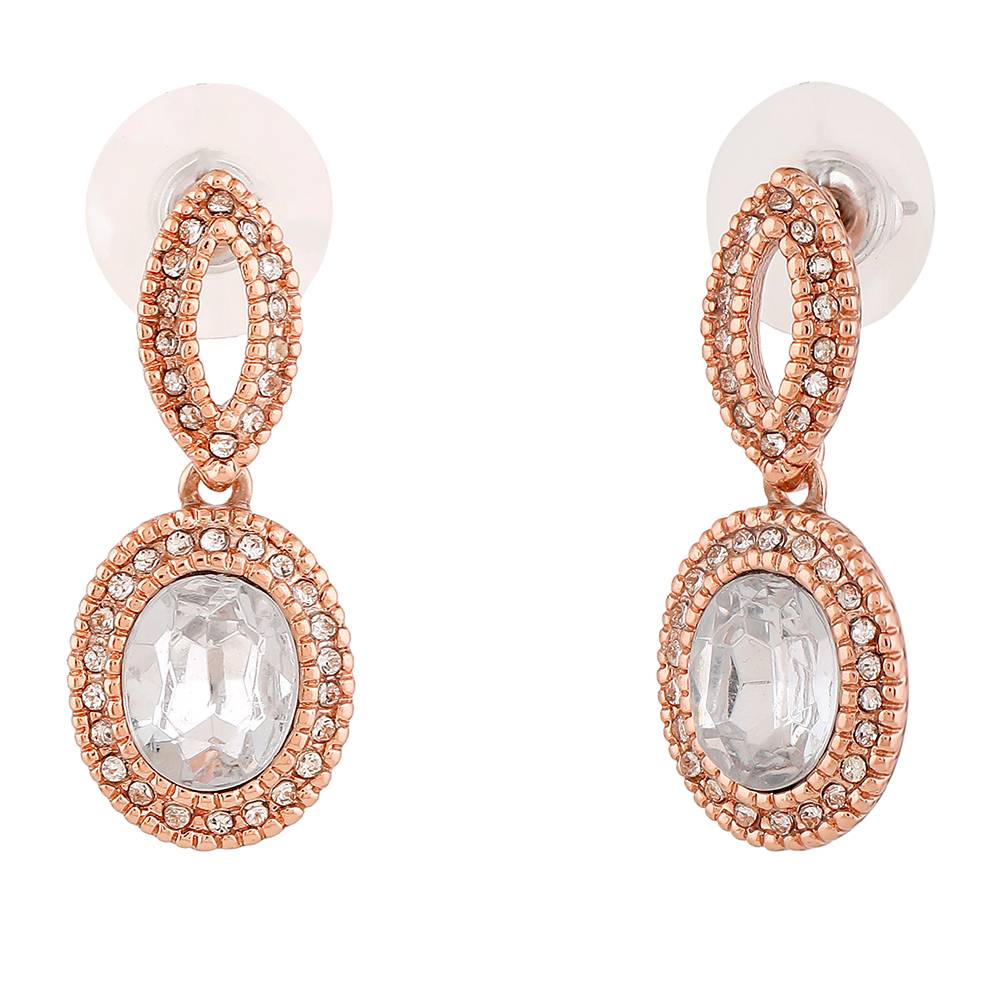 Estele Rose Gold Plated Sparkling Drop Earrings With White Crystals For Girls And Women