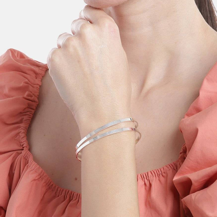 Sleek 925 Sterling Silver Bangles : BA-90003-PAIR-2-6