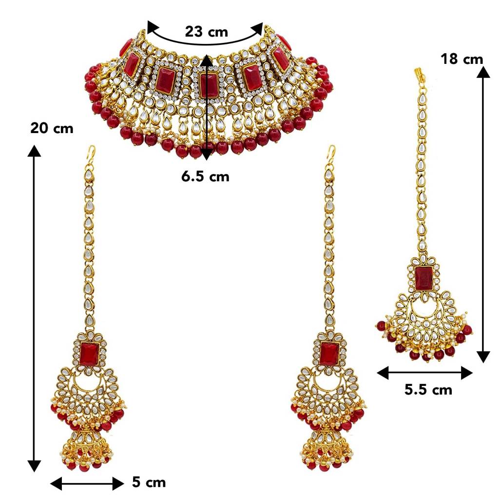 Peora Rani Padmavati Dulhan Bridal Kundan Pearl Choker Necklace With Earrings Maang Tikka For Women Girls Indian  : PF26N1383M