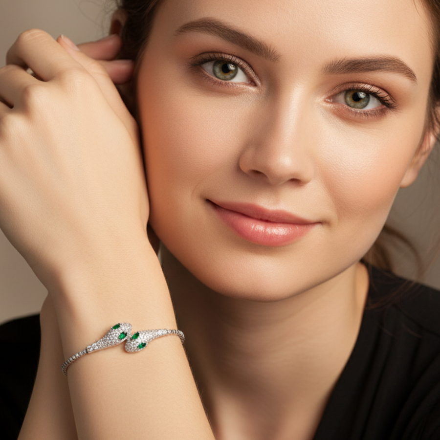 Twin Snake Sparkle Bracelet For Women | Modern Dual Accent Bracelet Jewellery : 1566404039