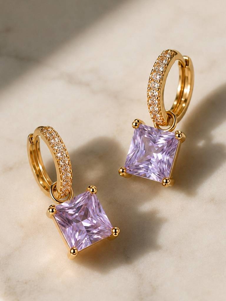 Square-Cut Pendant Necklace & Huggie Earring Set : SET1011PQSD