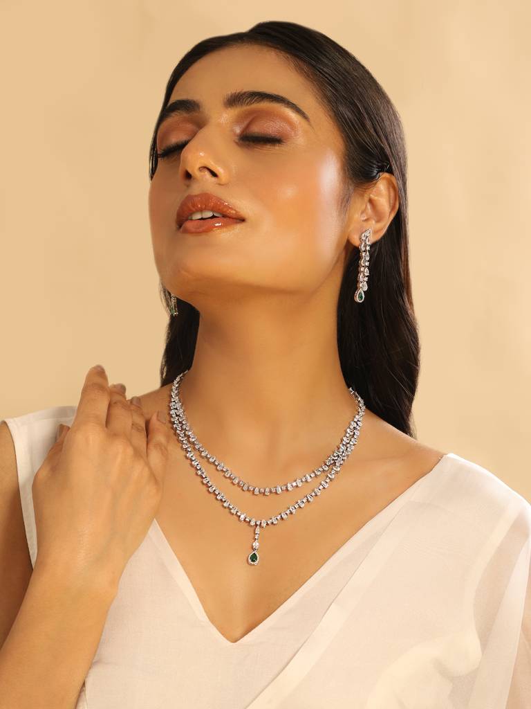 Crystal Luster Cubic Zircon Necklace Set : YI24A0475N