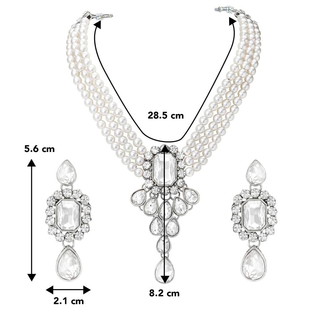 Peora Crystal Pearl Necklace Earring Traditional Jewellery Set Gift For Women Girls : PF24N01RW