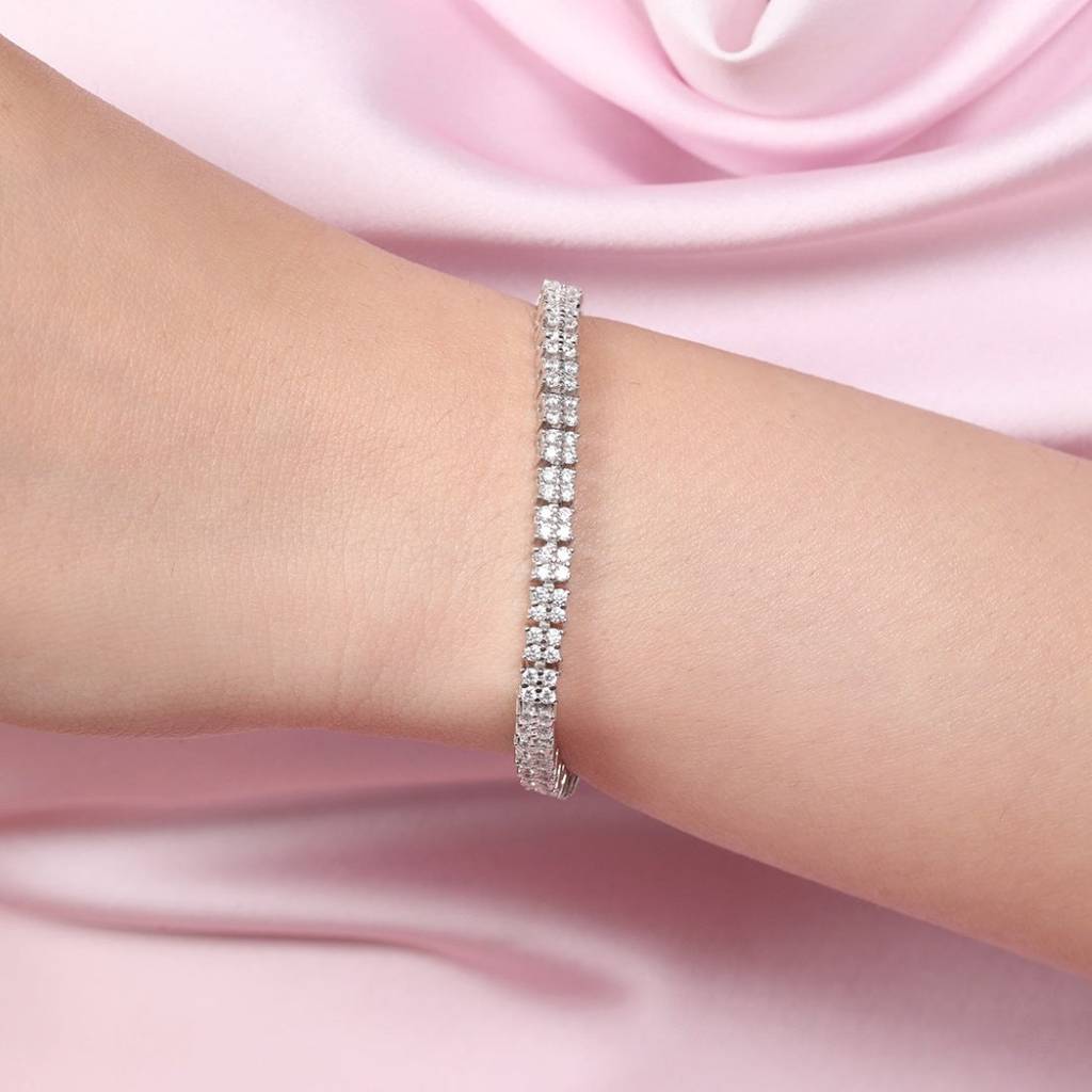 Square Brilliance Rhodium Plated 925 Sterling Silver Bracelet : BR-80394-R