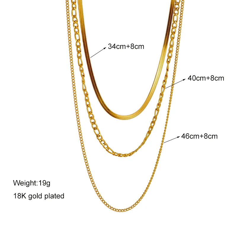 Anti-Tarnish Golden Flow Multilayer Chain Necklace : NENECKGPNA17