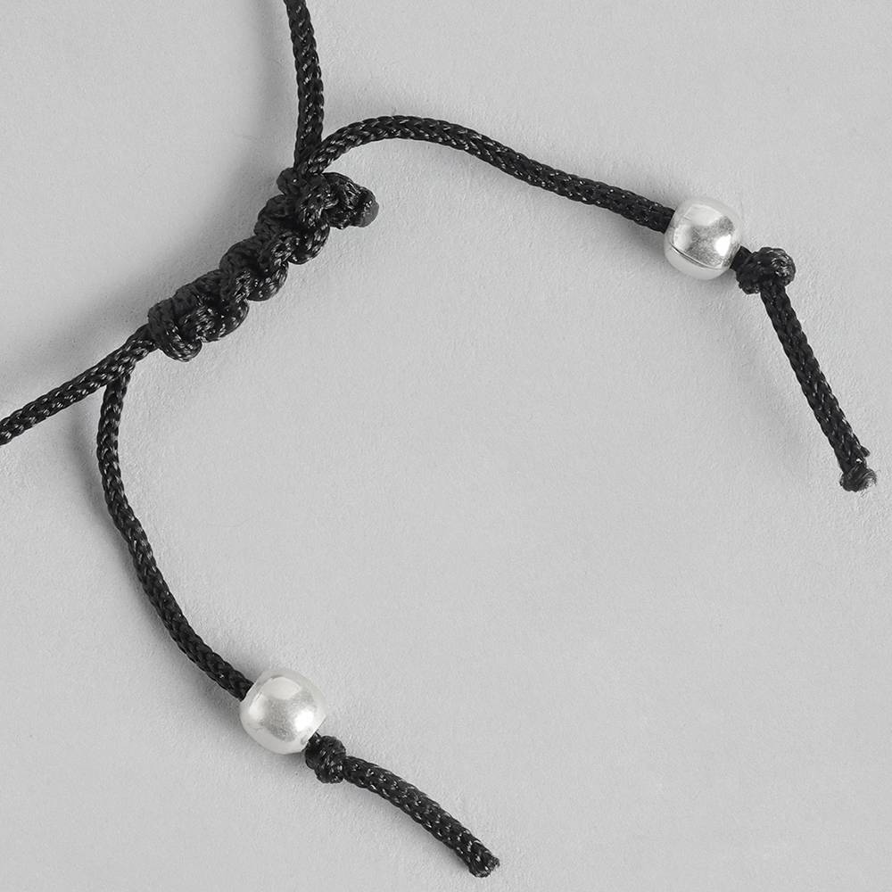 Silver 92.5 Black Thread Flower Anklet : Silver 92.5 Black Thread Flower Anklet : Silver 92.5 Black Thread Flower Anklet