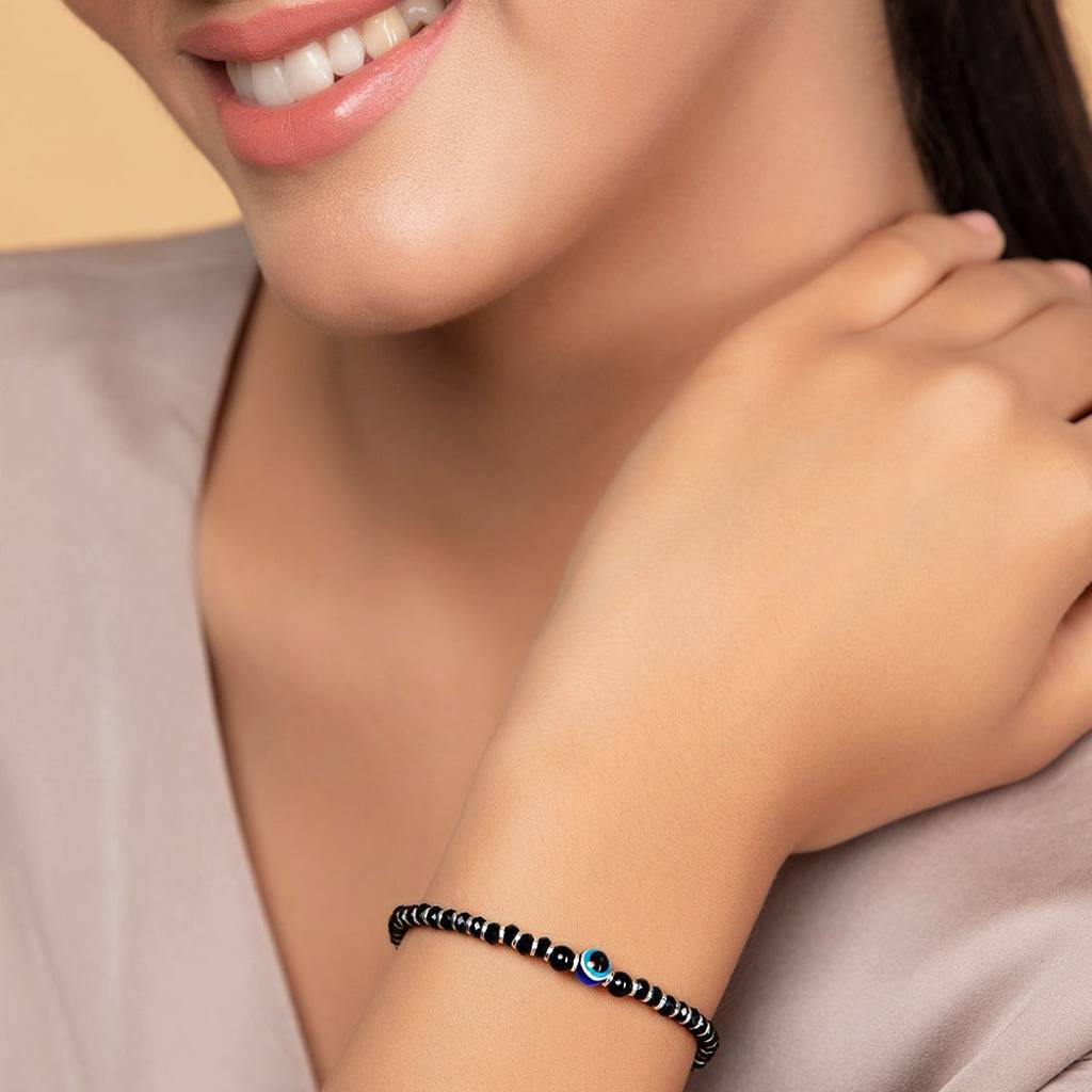 Beaded Evil Eye 925 Sterling Silver Bracelet : BR-80125