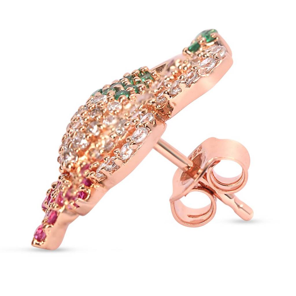 Rosy Peacock Elegance Rose Gold-Plated 925 Sterling Silver Earrings : EAR-20526-RG