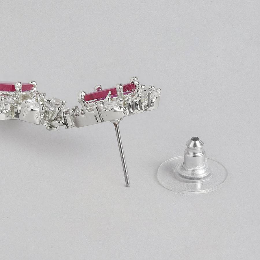 Estele Rhodium Plated Cz Magnificent Designer Necklace Set With Ruby Stones For Women : AD-711-IR-RBNKER