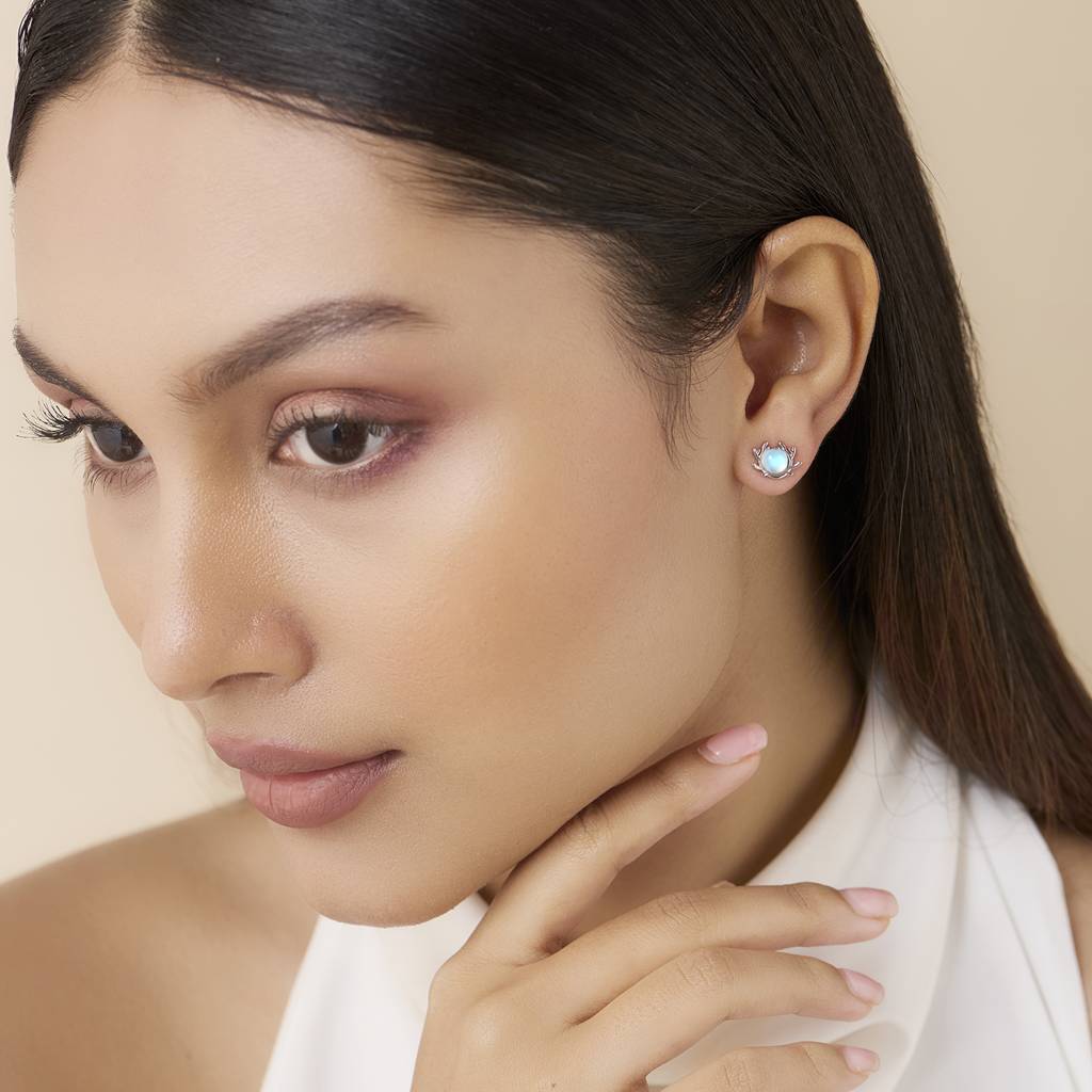 Winter Moon Silver Stud Rhodium Plated Earrings : EAR-21025-R