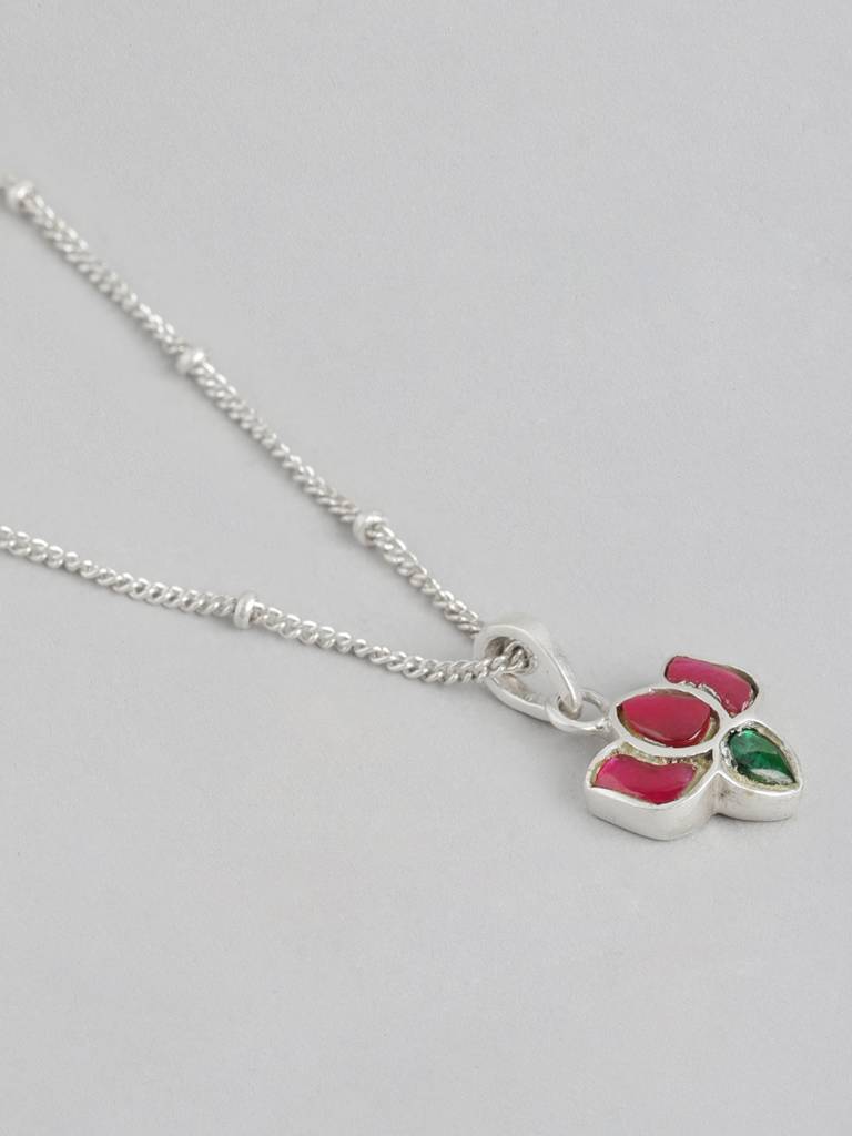 92.5 Silver Crimpson Kundan Lotus Necklace : U100SG006MY016