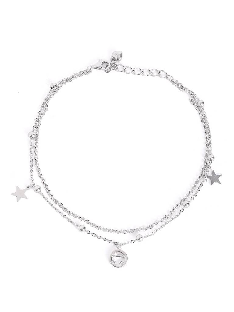 Silver Luna Starfall Layered Adjustable Anklet : WAN00029