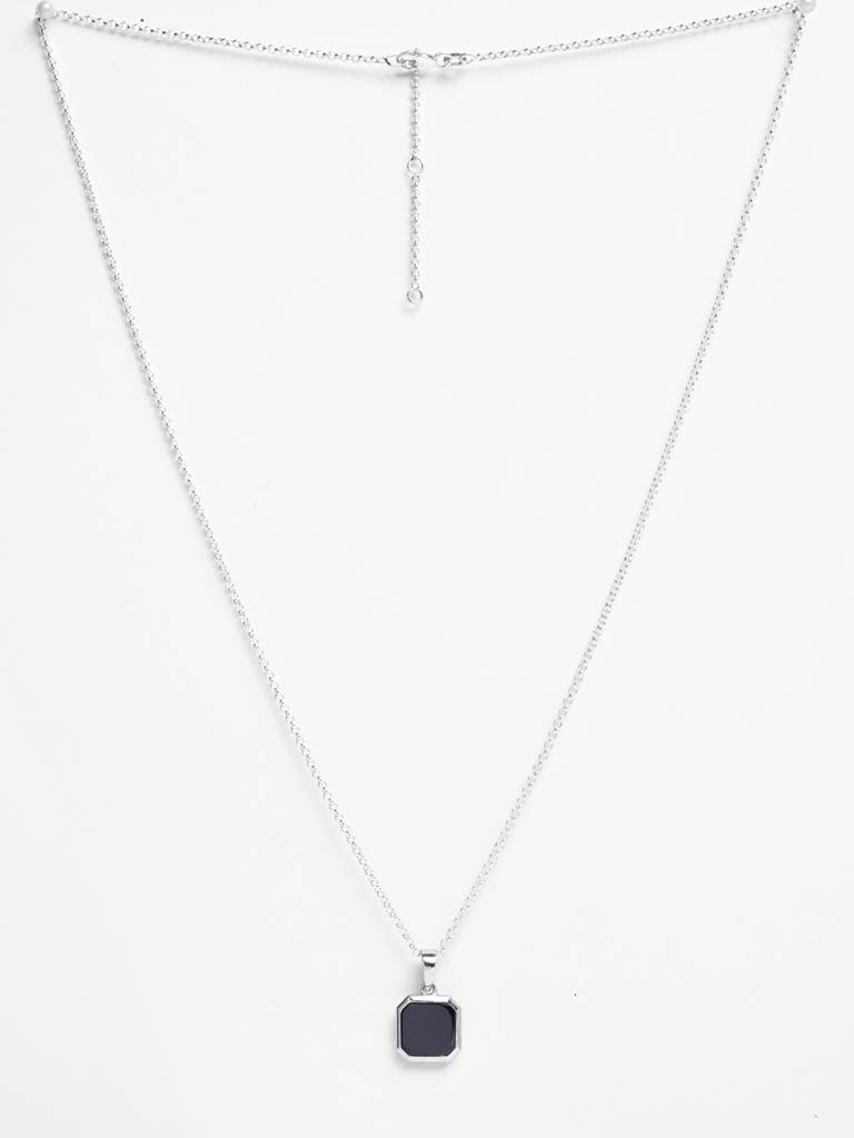 925 Silver Platinum Plated Swiss Zircon Black Onyx Men Pendant Necklace With Chain Gift For Men & Boys : CSMNP22