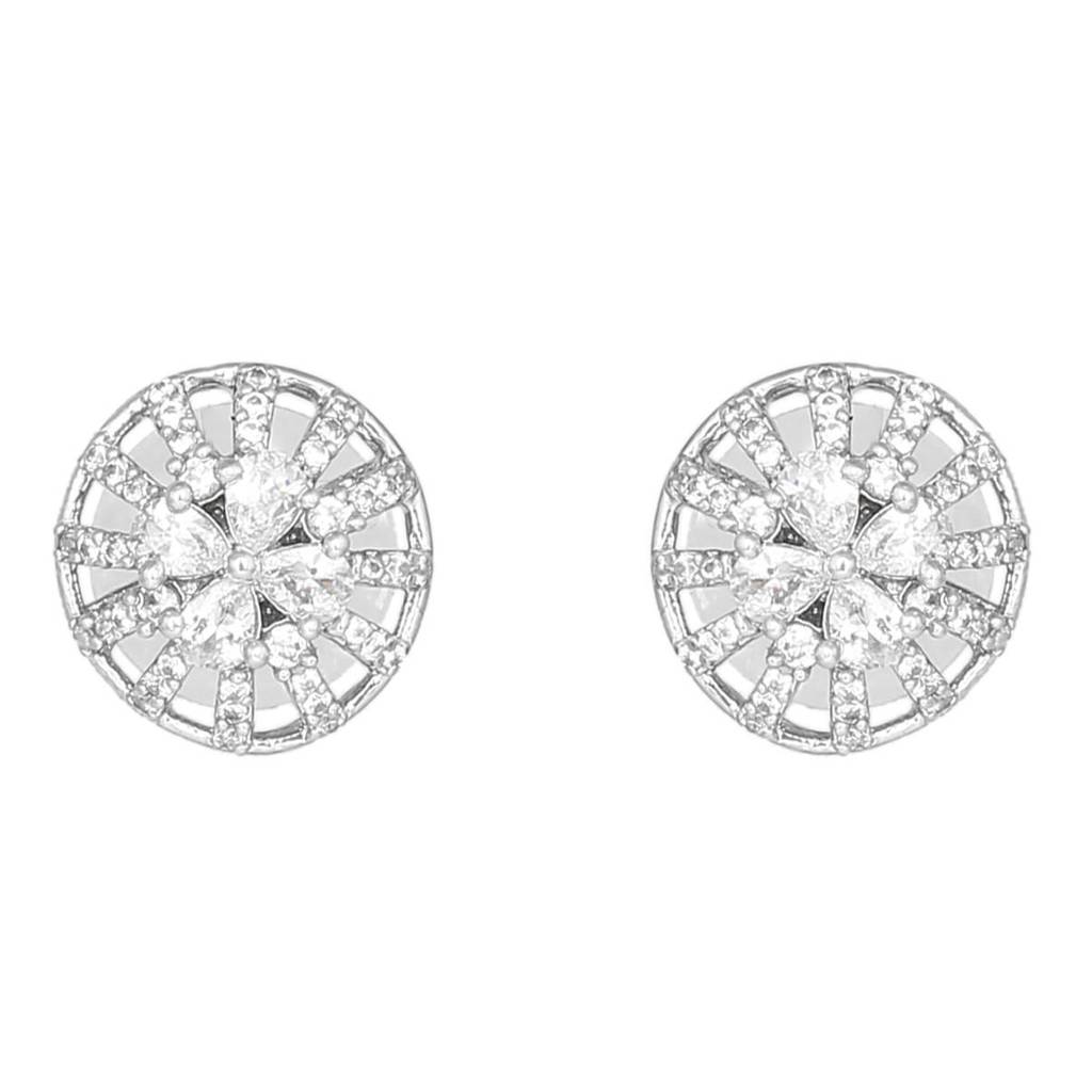 Estele Rhodium Plated Cz Flower Designer Pendant Set With White Stones For Women