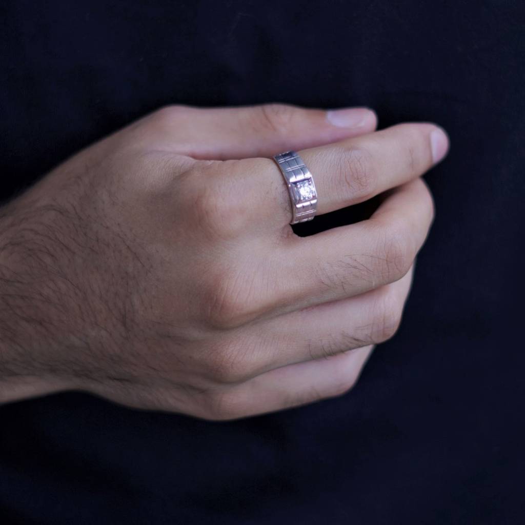 Solitaire 925 Sterling Silver Cz Ring For Him (Adjustable) : RNG-40074