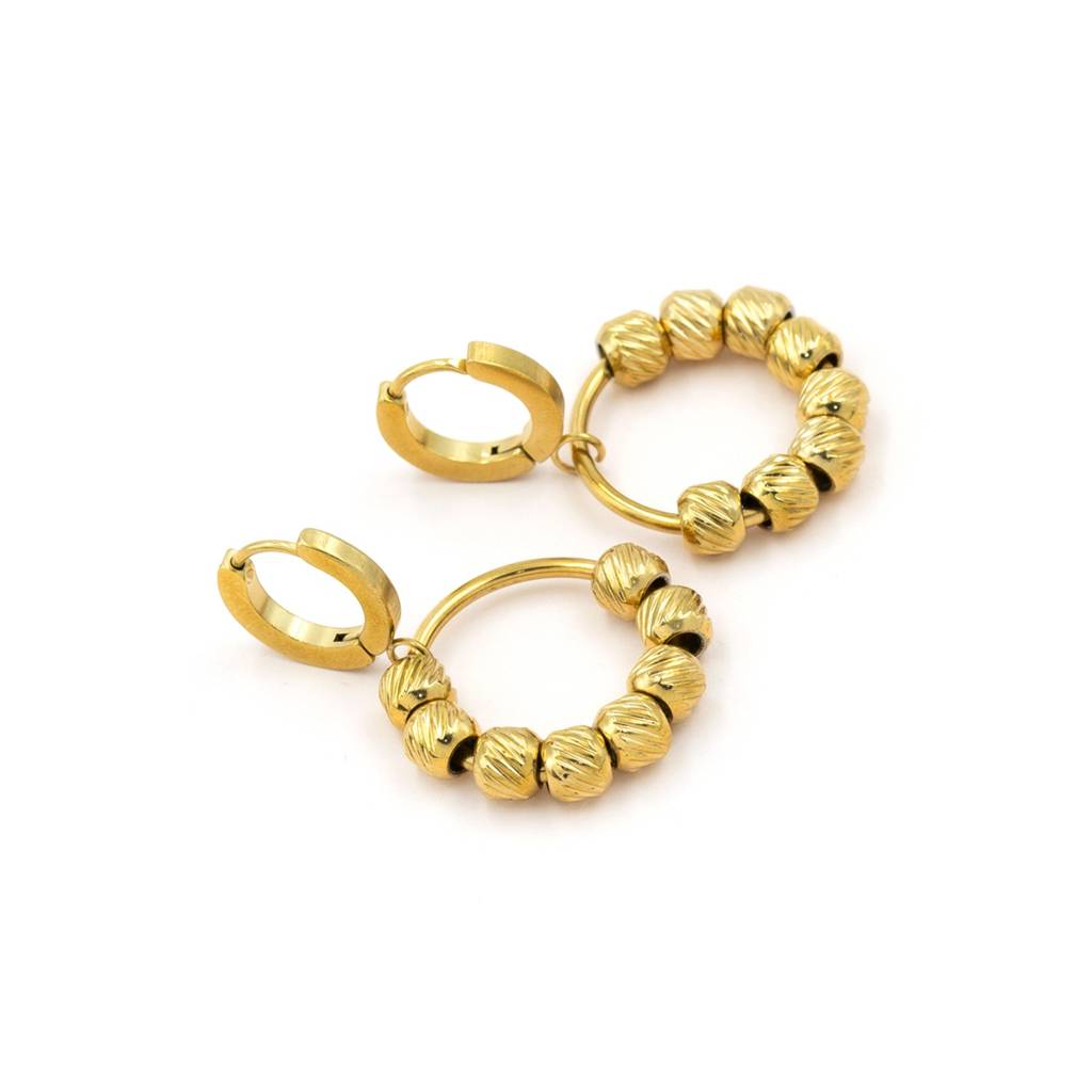 Textured Bead Hoop Anti-Tarnish Earrings For Women : HSPS60MB1032