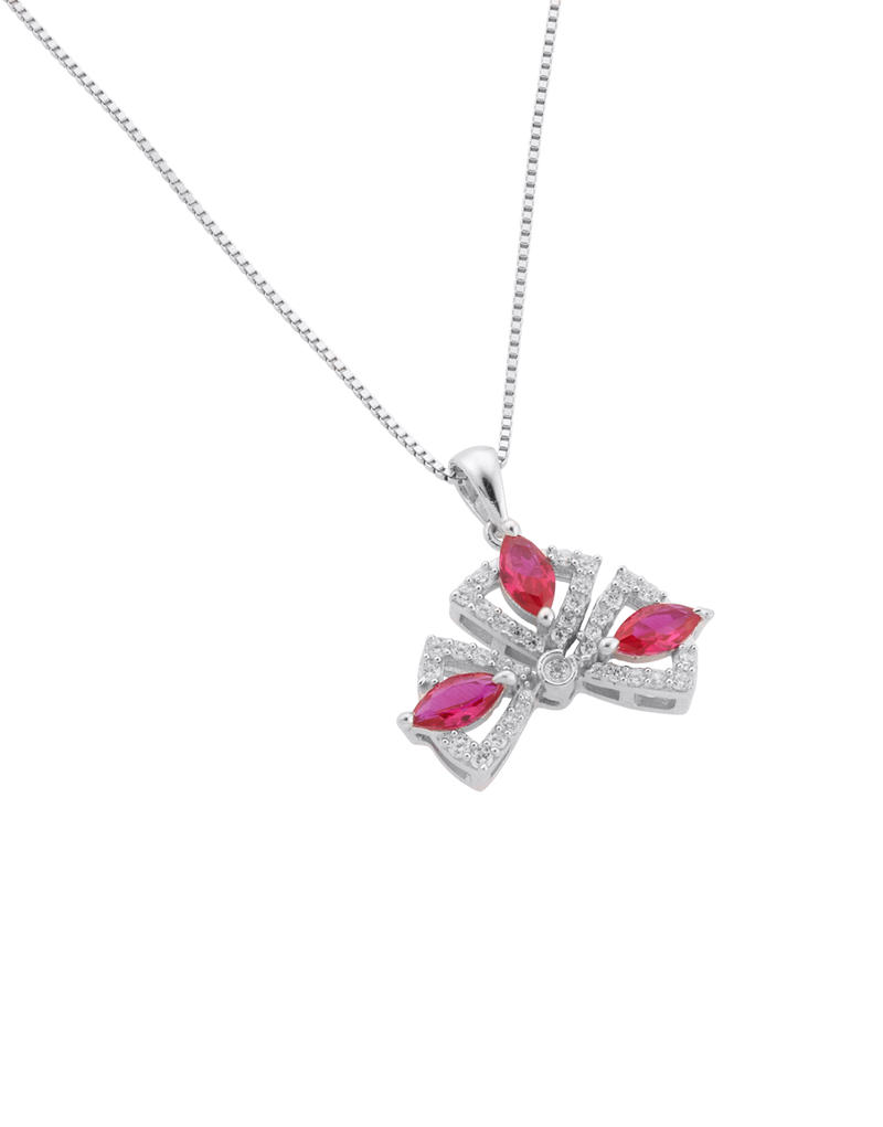 Elegant Pink Cz Stone Pendant & Earrings Jewelry Set : JS-10005-R
