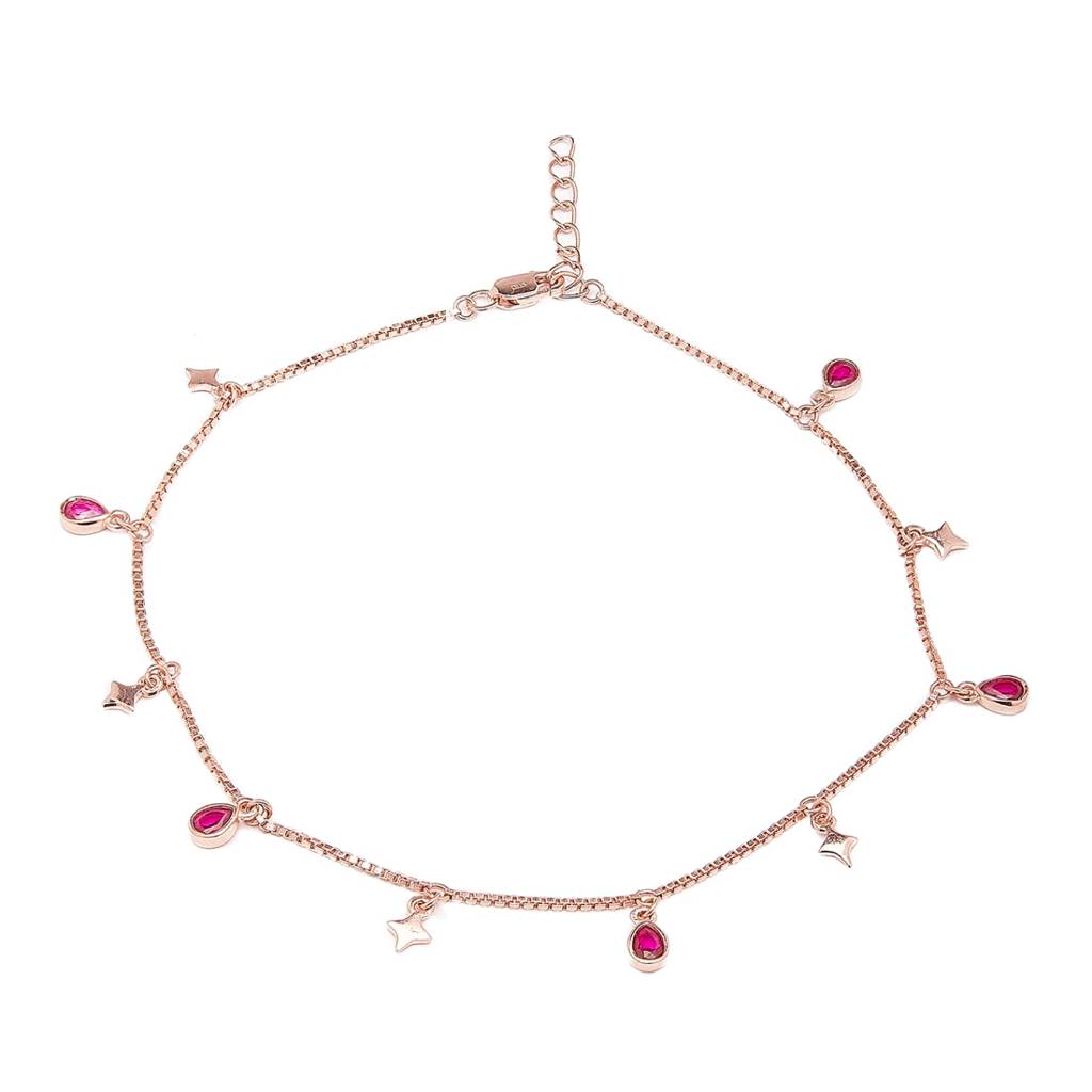 Star Rose Gold Plated Colour Cz 925 Sterling Silver Anklet : ANK-60321-PAIR-RG
