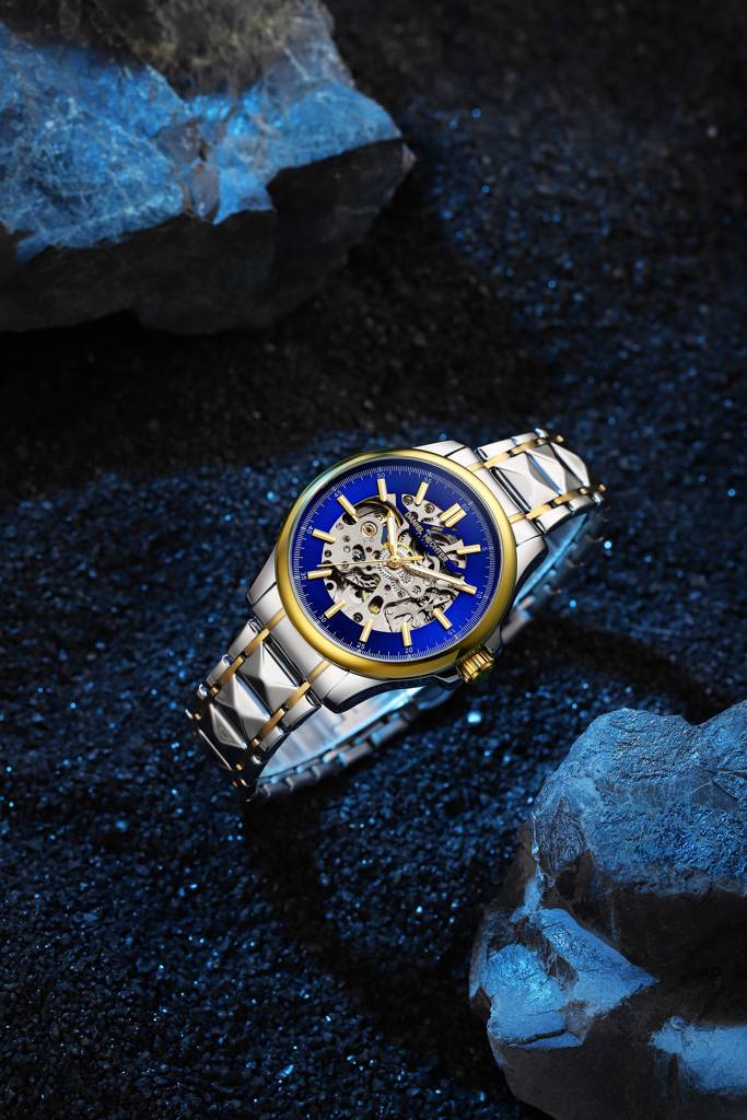 Paris Tech Collection Automatic Skeleton Wrist Watch For Men – Sunburst Dial, Stainless Steel Strap, Mechanical M : DHM1068-22