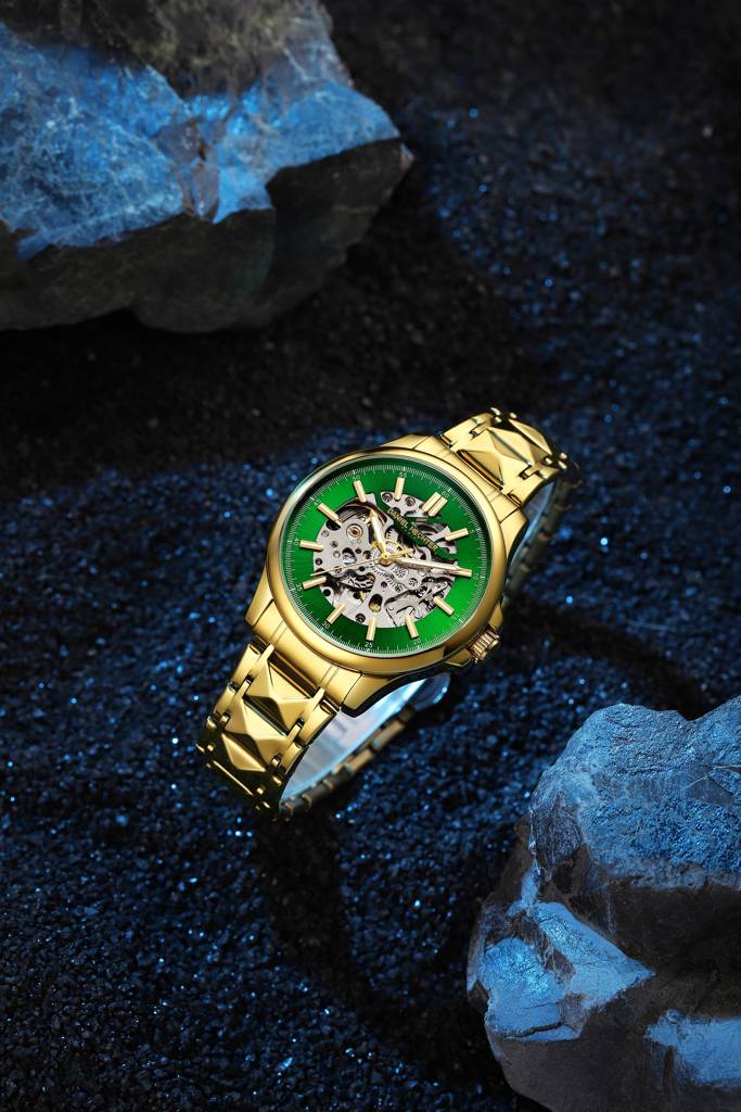 Paris Tech Collection Automatic Skeleton Wrist Watch For Men – Sunburst Dial, Stainless Steel Strap, Mechanical M : DHM1068-33