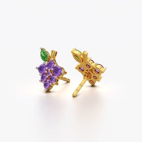 18K Gold Vermeil Grape Cluster Studs Earring Gift For Her | Valentine Gift For Women And Girls : KES0037-Gold