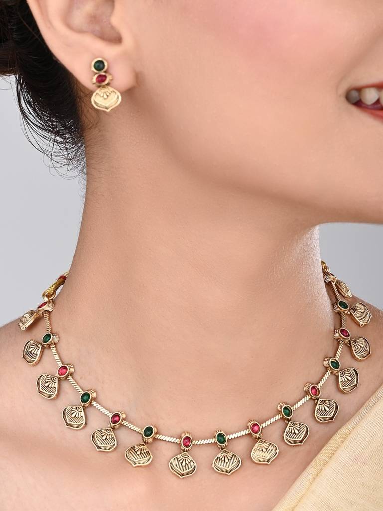 Gold Plated Delicate Necklace Set : S24MRNKS486GLD