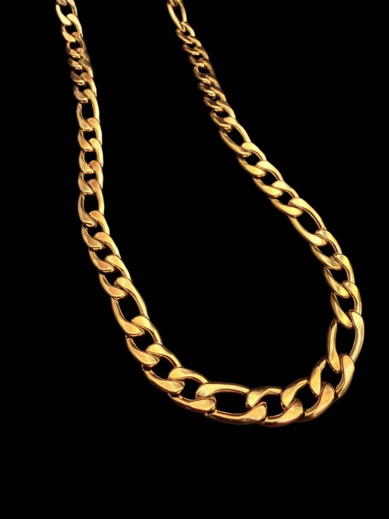 18K Gold Figaro Link Chain For Men – 6Mm Stainless Steel 24 Inch : MATC714GLC