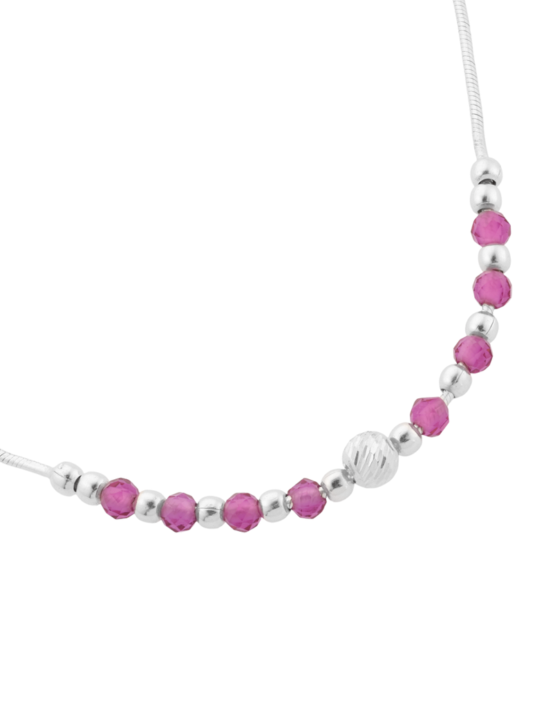 Sterling Silver Adjustable Anklet With Pink Crystal Beads & Centerpiece Charm : AK-10034-1-S