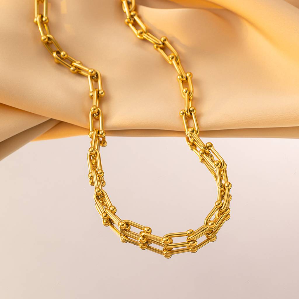 8K Gold Plated U-Shaped Chain Link Necklace And Bracelet : ATO0624NB005G