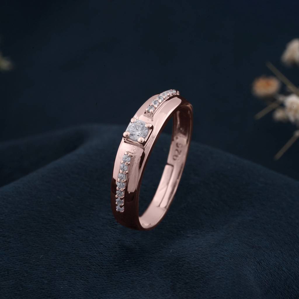 Rose Gold Solitaire Princess Band For Her : ZLCPLR-1009-WR