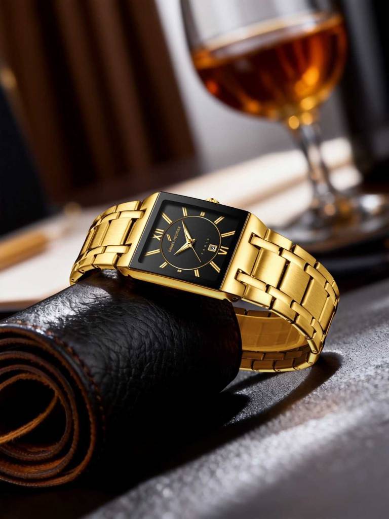 Daniel Hechter Paris Gallieni Collection Vintage Analog Watch For Men - Rectangular Dial With Roman Numerals, Dat : DHM1029-33