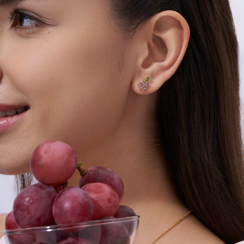 18K Gold Vermeil Grape Cluster Studs Earring Gift For Her | Valentine Gift For Women And Girls : KES0037-Gold