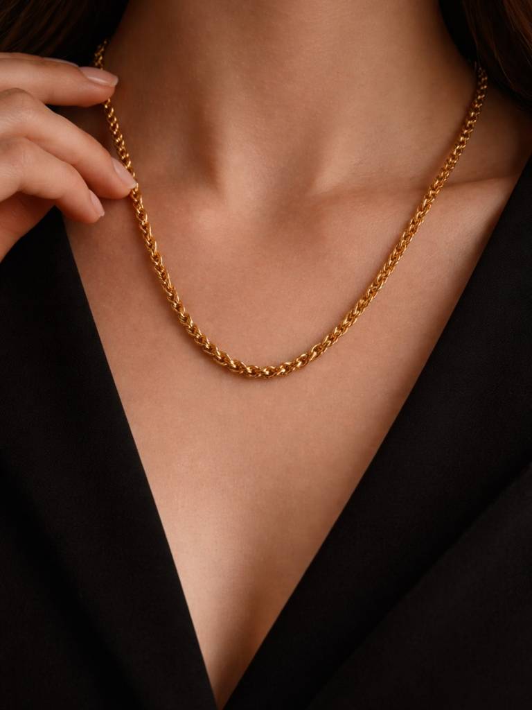 18K Gold Plated Long Twisted Chain Necklace – Stainless Steel : ATC806LTC