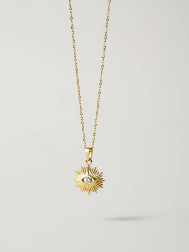 Anti-Tarnish Evil Eye White Stone Pendant Chain | 18K Gold Cz Jewelry : ATC646EEWC