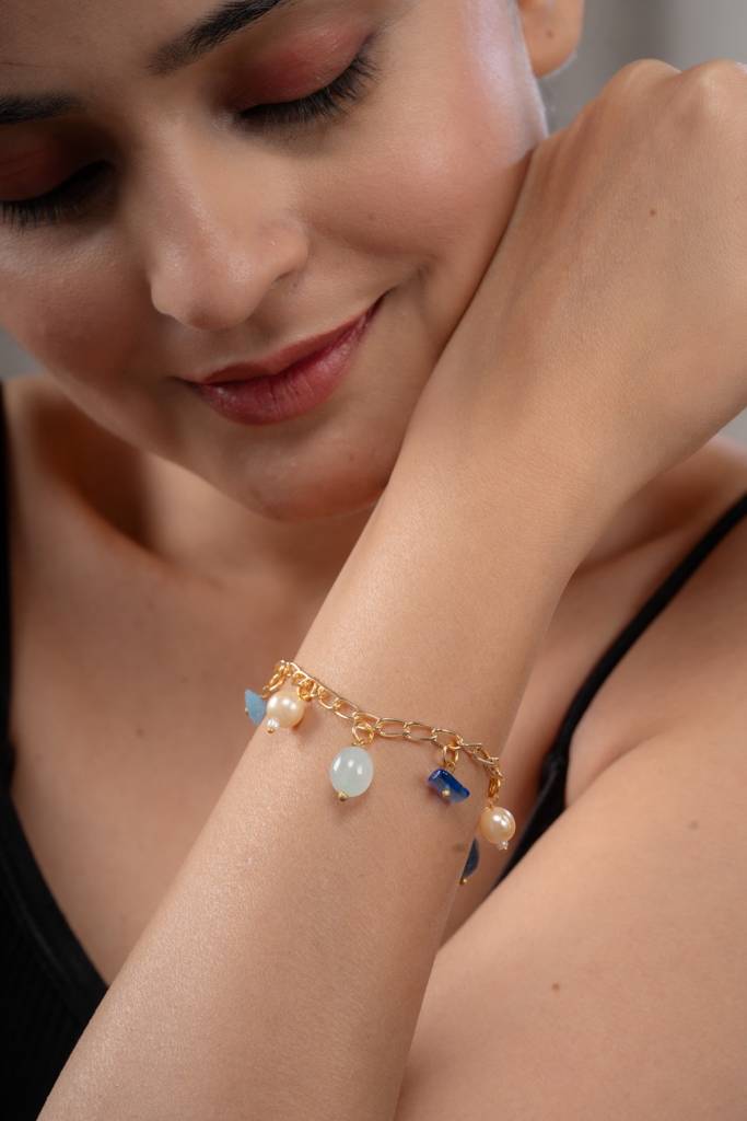 Anti-Tarnish 22Kt Gold-Plated  Blue Whisper Bracelet : BR07001