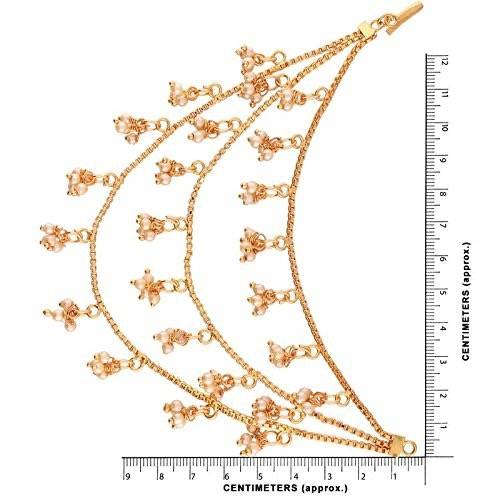 Peora Traditional Jewellery Gold Plated Pearl Layered Hair Chain Accessories With Hook For Women Girls : PF37E2604FL