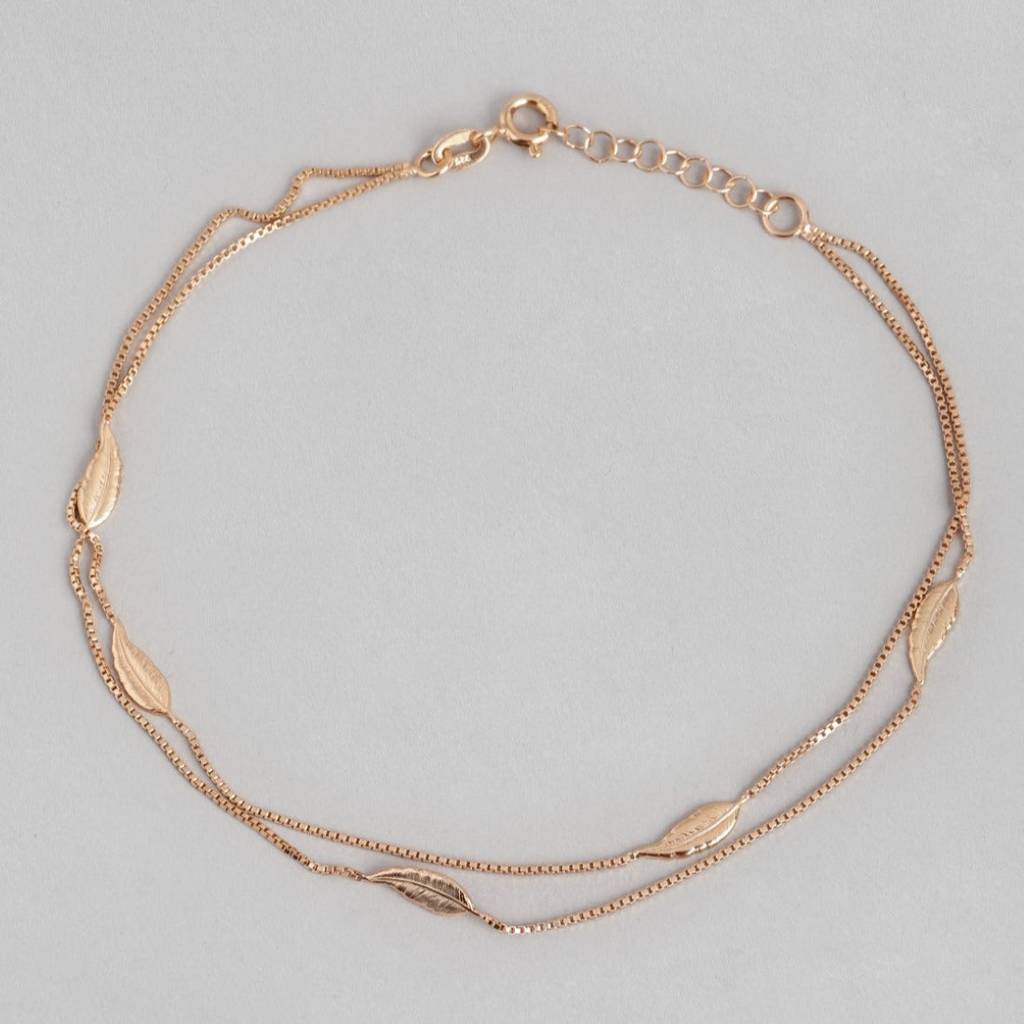 Graceful Foliage Rose Gold-Plated 925 Sterling Silver Leaf Anklet : ANK-60252-PAIR-RG