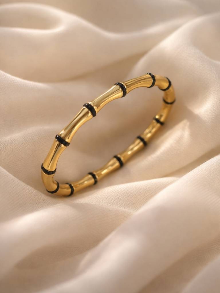 Black & Gold Designer Bracelet Stack – Set Of 3 : CBR002BGD