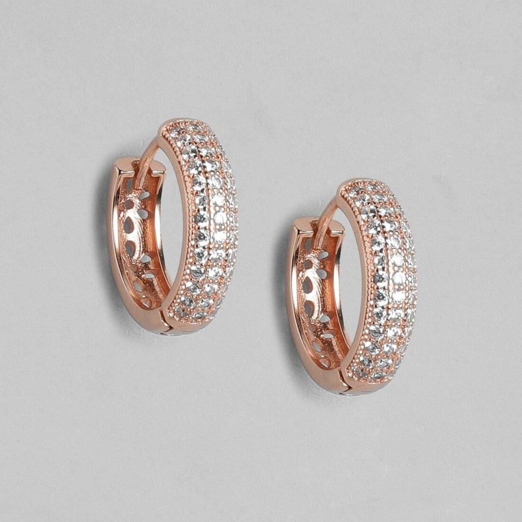 Petals Of Embrace Floral Rose Gold Huggie 925 Silver Earrings : EAR-20056