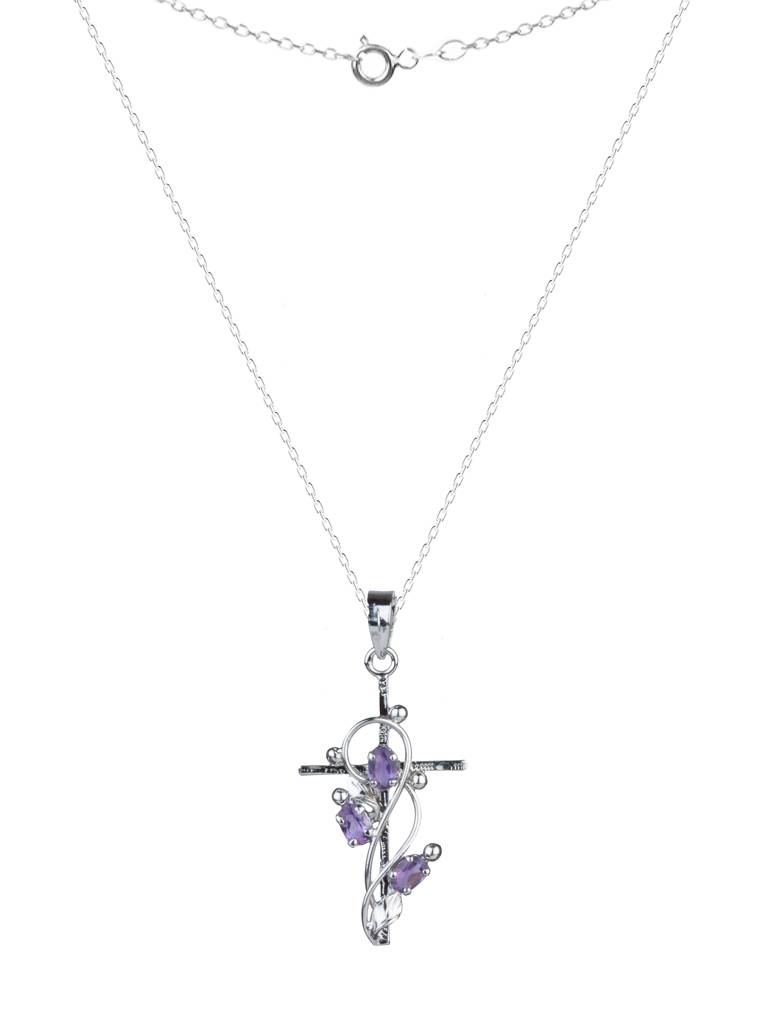 925 Sterling Silver Amethyst Pendant With 18 Inch Chain Handmade Gemstone Necklace For Women Elegant Jewelry Gift : FU-1054