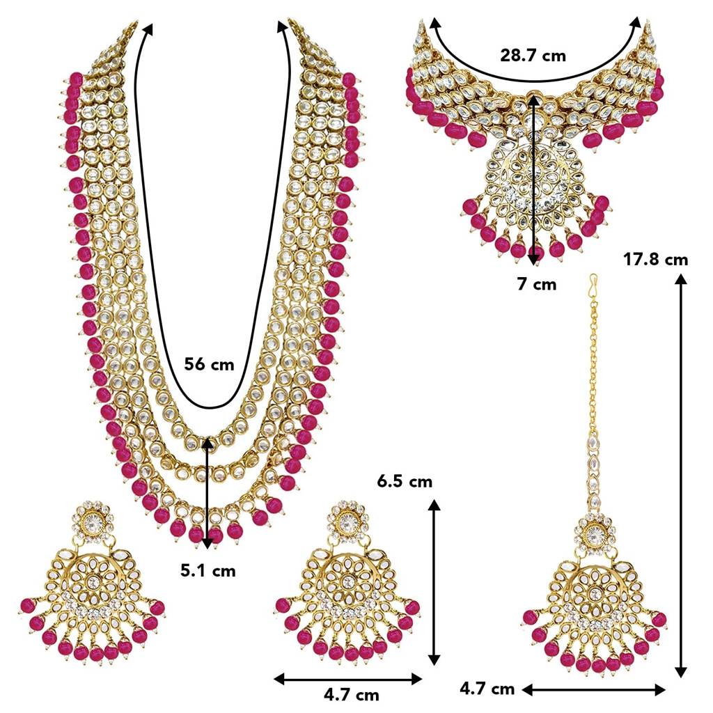 Peora Gold Plated Kundan & Rani Pink Faux Beads Studded Bridal Jewellery Set Gift For Women : PF25BR106RP