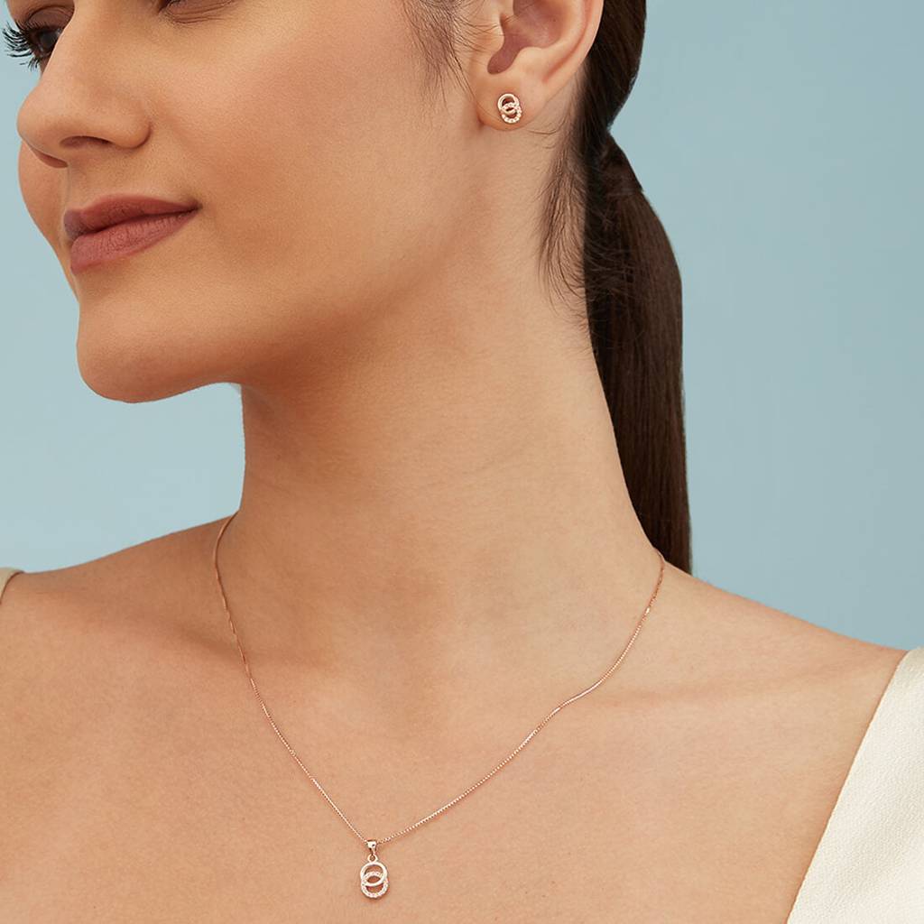 Duality In Gold 925 Sterling Silver Jewelry Set With Twin Circles : JS-70022_C-G