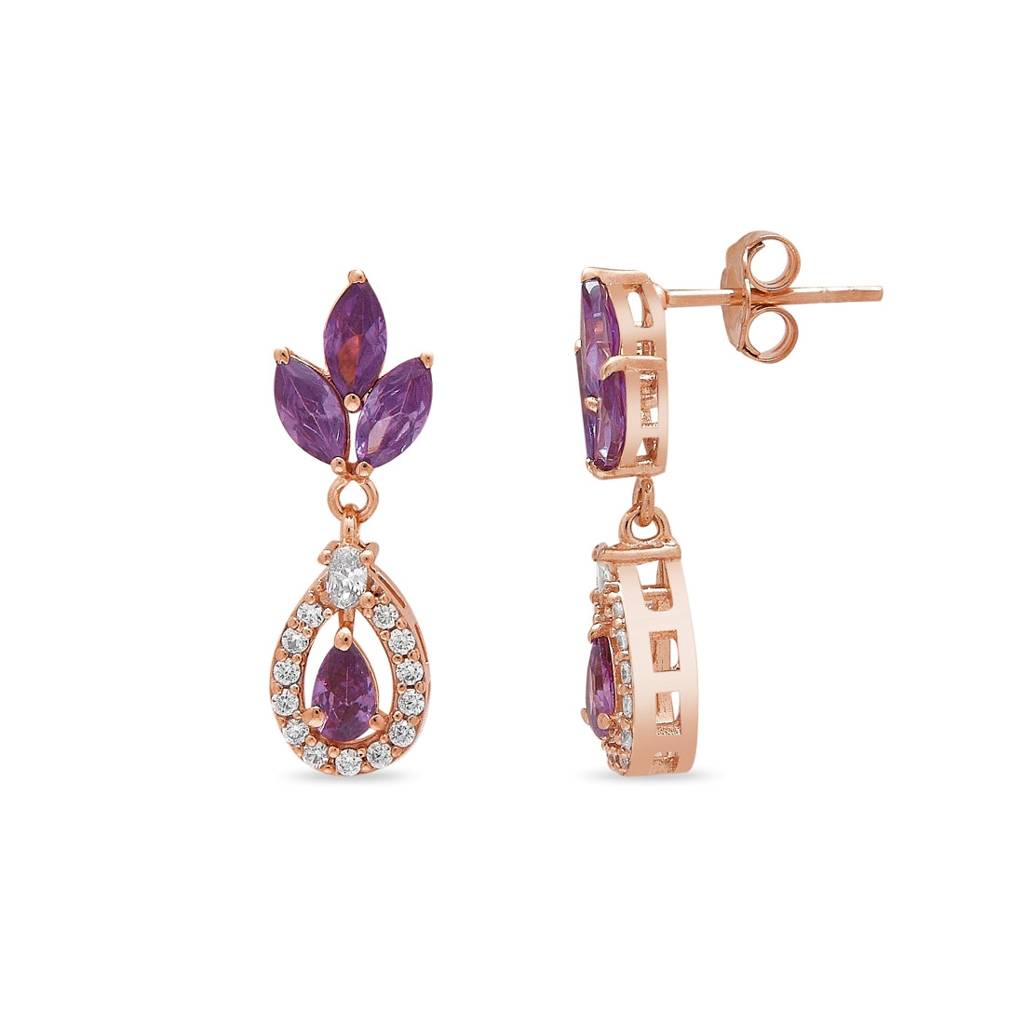 Sparkling Amethyst Rose Gold-Plated 925 Sterling Silver Dangle Earrings : EAR-20746-RG