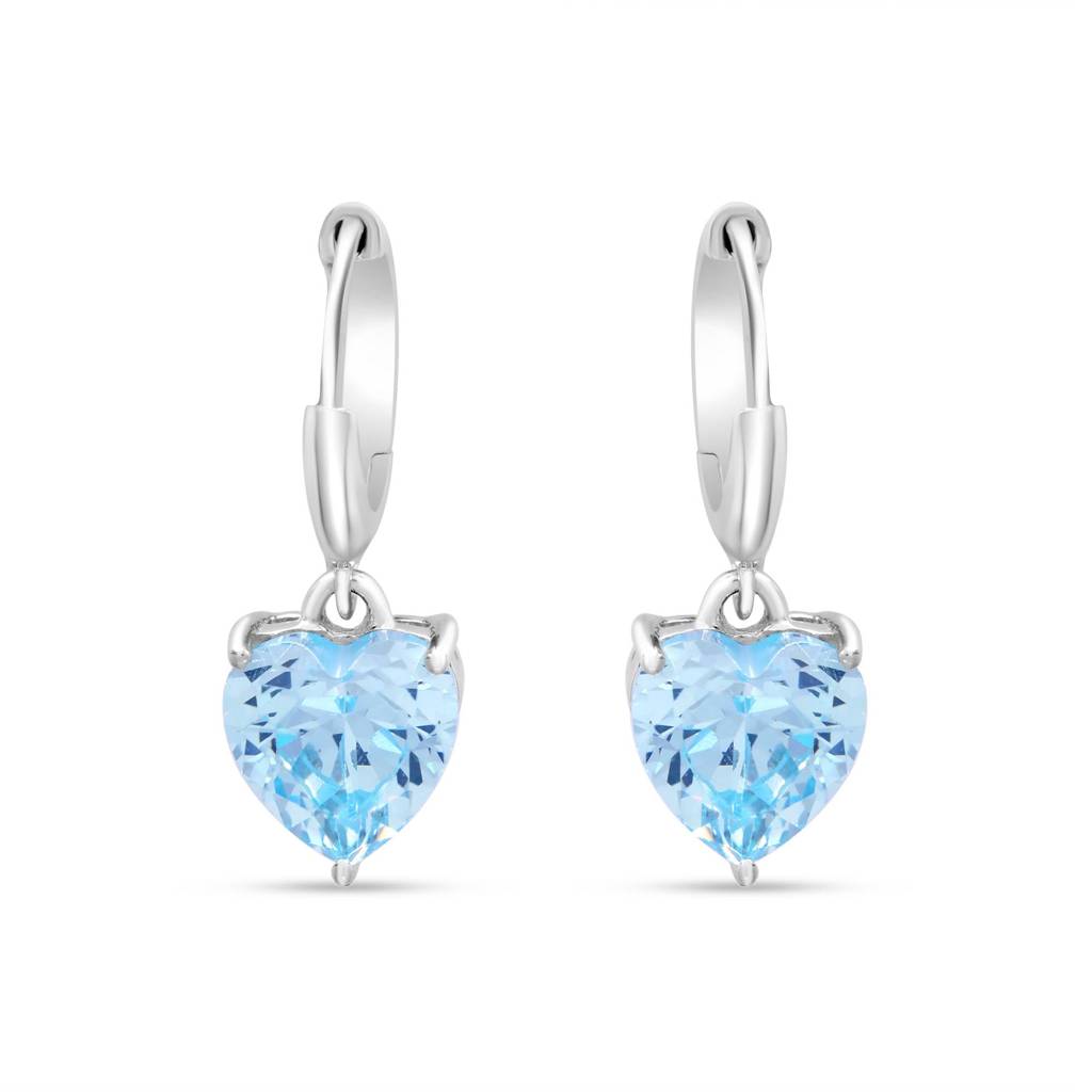 Blue Heart Drop Rhodium Plated 925 Sterling Silver Earrings : EAR-20867-R