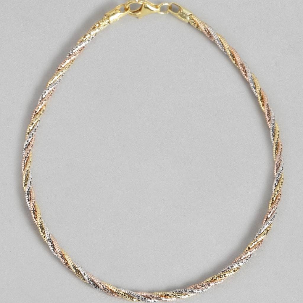 Twisted Triple Toned 925 Sterling Silver Anklet : ANK-60071-PAIR